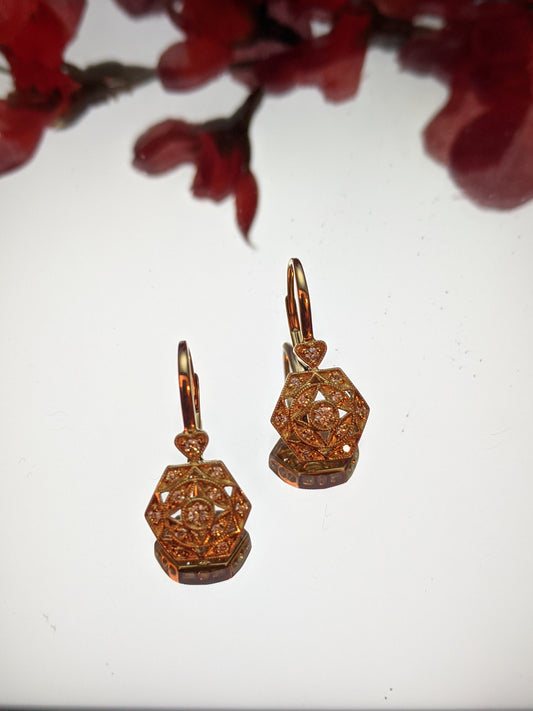 Yellow Gold & Diamond Vintage Style Earrings